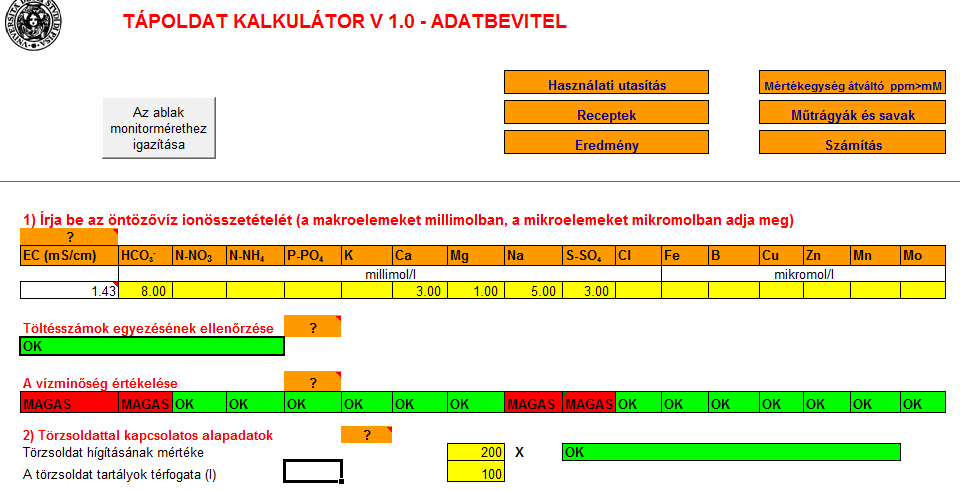 Adatbevitel (1) 1) Vízvizsgálati eredmények