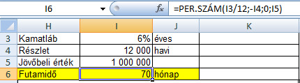 Függvények Részletek száma (PER.SZÁM()) [NPER()] PER.