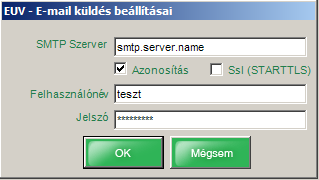 beállítás a főablakból elérhető Beállítások ablak 4-es pontjából is elérhető. Kérjük az SMTP szerver mezőbe írja be az internet szolgáltatója által megadott SMTP szerver nevét(pl.