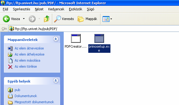 Letöltés Nyissunk meg egy Internet Explorert. Írjuk be a böngésző címsorába a ftp.univet.hu címet.