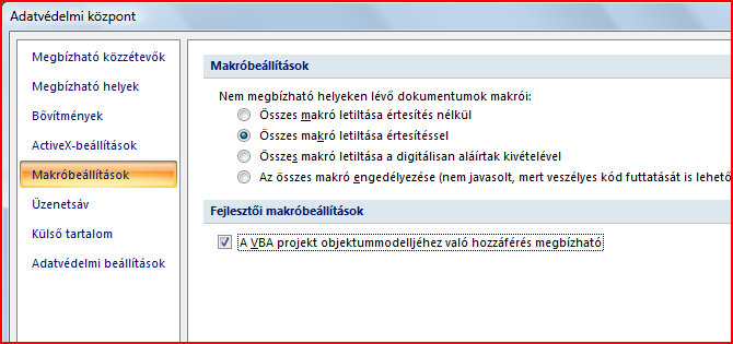 2. Az Excel rendelési form megnyitása után a rendszer külön engedélyt kérhet a makrók futtatásához, ez a