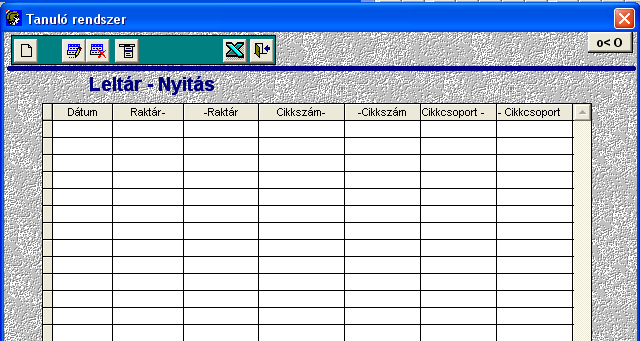A LELTÁR menüponton belül végezzük el alábbi feladatokat: ( 1 ) Leltárnyitás ( 2 ) Leltáriv nyomtatás - Adatok átadása Excel táblázatba ( 3 ) Leltári adatok rögzítése - Adatok fogadása Excel