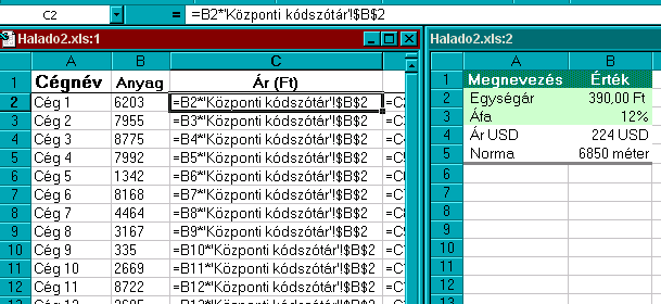 Kódszótárak összeállítása Ezen a képen az egész, kódszótárra átalakított táblázatot látja. Ezen a képen az eredeti, még konstans értékeket.