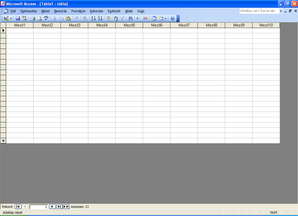 Megjegyzés Atalanta Távoktatási Közpon 5. fejezet: Táblák - Adatlap nézet Táblát 3 különböző módon hozhatunk létre: adatok beírásával, tervező nézetben, illetve tábla varázsló segítségével.