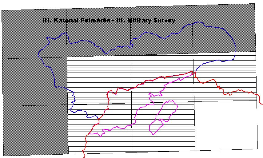 III. Katonai Felmérés 6 db térképszelvény georeferálását végeztük el. (4. ábra), a konverzió EOV vetületre történt.