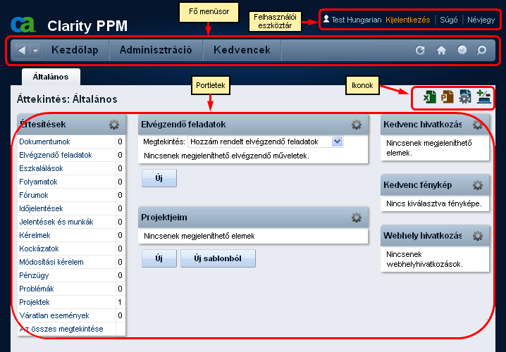 Fejezet 1: Bevezető az Alapszintű felhasználói útmutatóhoz Ez a rész a következő témákkal kapcsolatban tartalmaz tájékoztatást: A CA Clarity PPM rendszer gyors bemutatása (lapon 11) A CA Clarity PPM