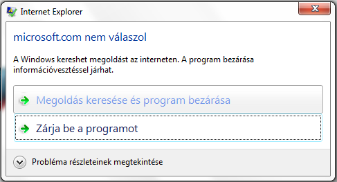 37. ábra: Műveletek lefagyott lap esetén Az új Internet Explorer 9 kifinomult lapkezelési technológiájának köszönhetően a megnyitott lapok egymástól elszigetelten és függetlenül jelenítik meg az