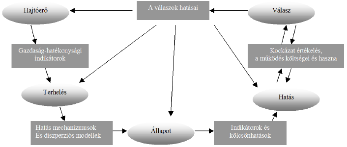 Ez a szerkezet könnyen érthetővé teszi a környezeti problémák eredője és következménye közötti kapcsolatot Használatosak tervezéshez, politikai, szakma-politikai célok és prioritások