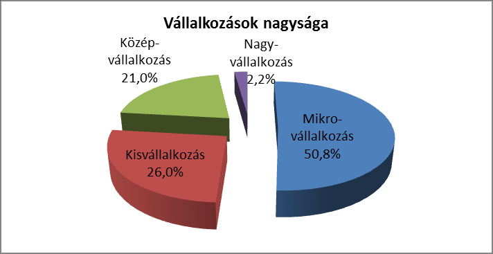 Mikrovállalkozások, amelyek 0-9 főt foglalkoztatnak Kisvállalkozások, amelyek 10-49 főt foglalkoztatnak Középvállalkozások, amelyek 50-249 főt foglalkoztatnak Nagyvállalkozások, amelyek 249, vagy