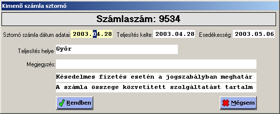 8.2.2. Számlasztornírozás Partnerkapcsolati (CRM) és Számlázási rendszer felhasználói leírás Számla sztornírozására a Számlanyilvántartás menüpontban van lehetőség.