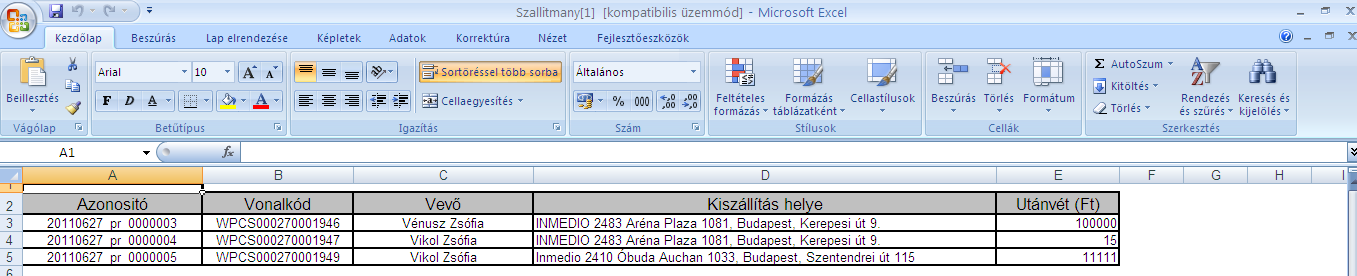 FIGYELEM: Az Export funkcióhoz minimum Microsoft Office