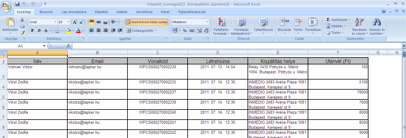 FIGYELEM: Az Export funkcióhoz minimum Microsoft Office