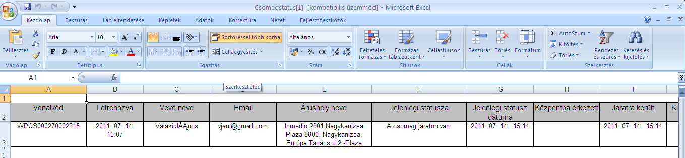FIGYELEM: Az Export funkcióhoz minimum Microsoft Office