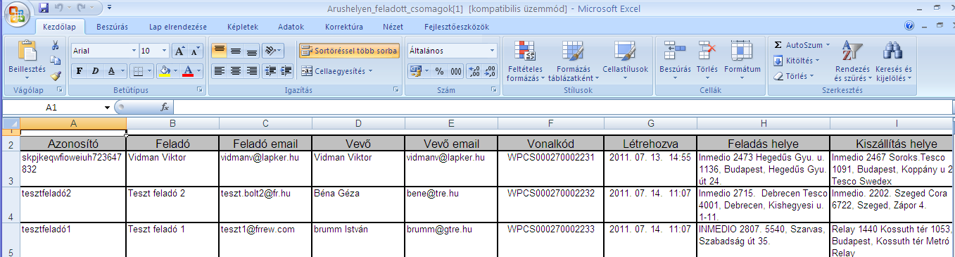 FIGYELEM: Az Export funkcióhoz minimum Microsoft Office