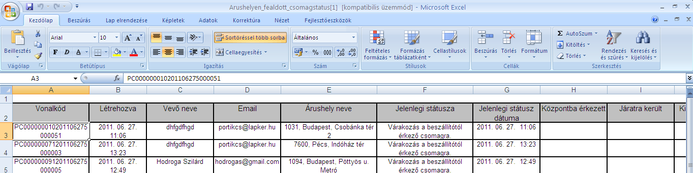 A lekérdezett adatokat ki tudjuk exportálni Excel be. Ehhez nyomjuk meg az Excel export gombot.