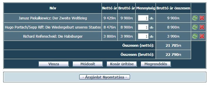 Árajánlat nyomtatása A kosár tartalmát Pdf formátumban megjelenítheti, kinyomtathatja.