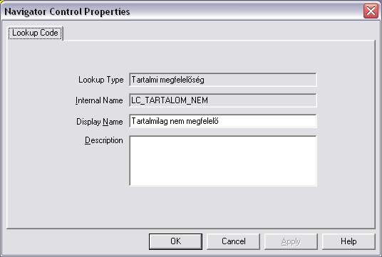 13. ábra: Felsorolástípus létrehozására szolgáló Navigátor Control Properties ablak 14.