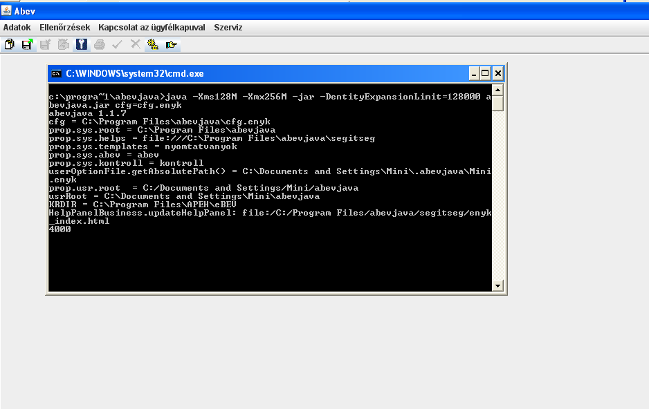 gombra kattintva a program elindítja a AbevJava programot.