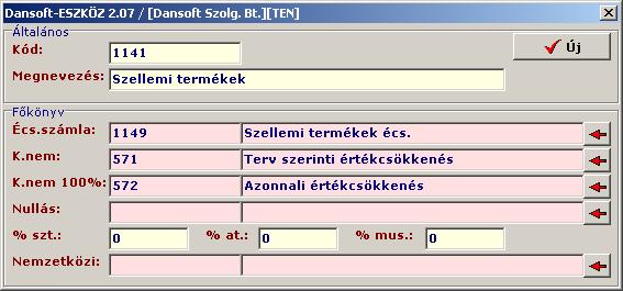 19/85.oldal Új törzskód Új törzskód felvételét az gomb segítségével végezhet: Töltse fel a mezőket a megfelelő értékekkel, majd nyomja meg az Új gombot.