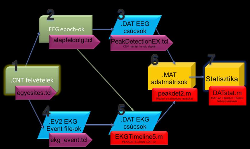 7. ÁBRA: EKG ELEMZŐ PROGRAMCSALÁD HASZNÁLATÁNAK FOLYAMATÁBRÁJA Dataflow diagram, azaz az adatok útját követhetjük végig az ábrán.