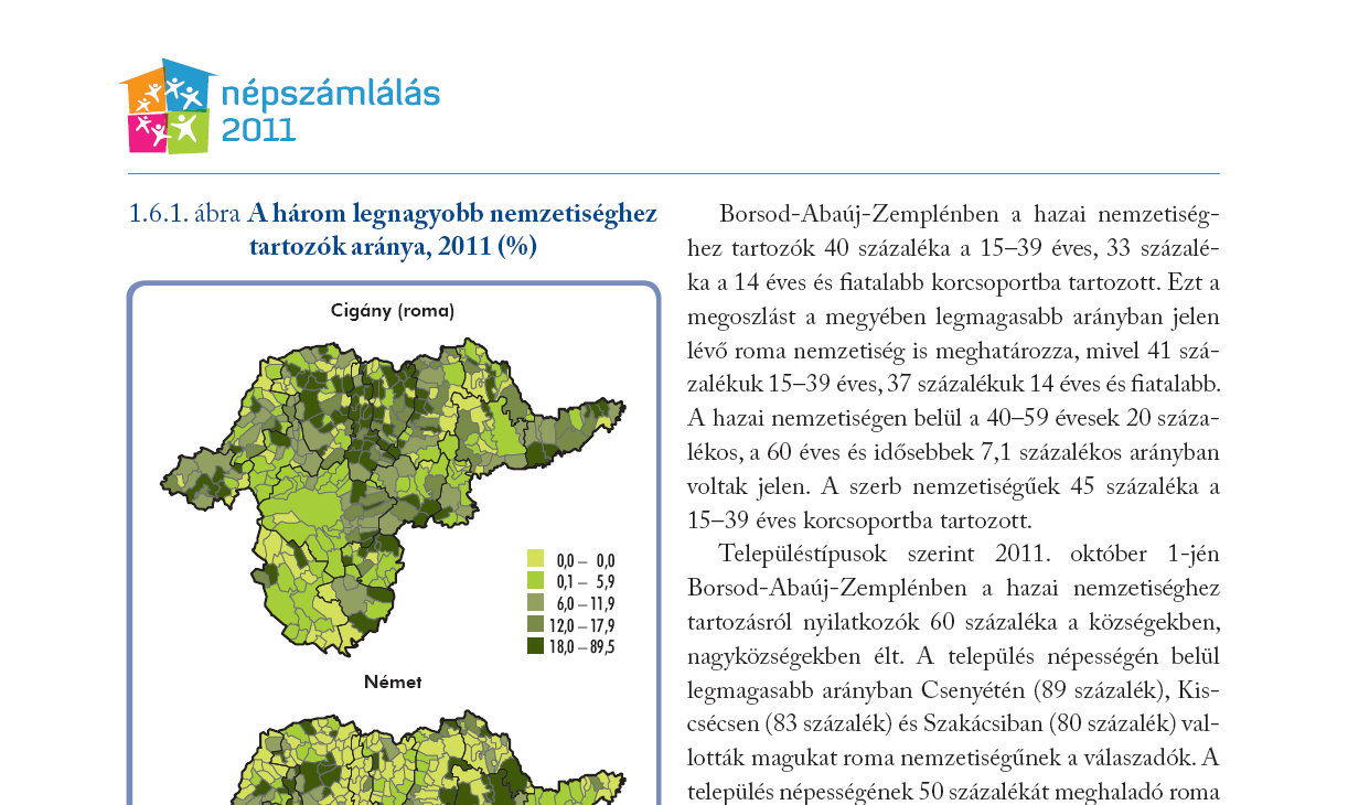 Észak-magyarországon belül a cigány (roma) nemzetiséghez tartozók száma Borsod-Abaúj-Zemplén megyében a legmagasabb, 2011.