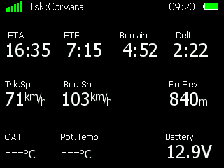 A jelenlegi utazó és föld feletti sebességünk Szükséges siklószám a célig A hátralévő távolság a feladat végéig A harmadik lap azokat az adatokat mutatja, amelyek a hozzárendelt terület időlimittel