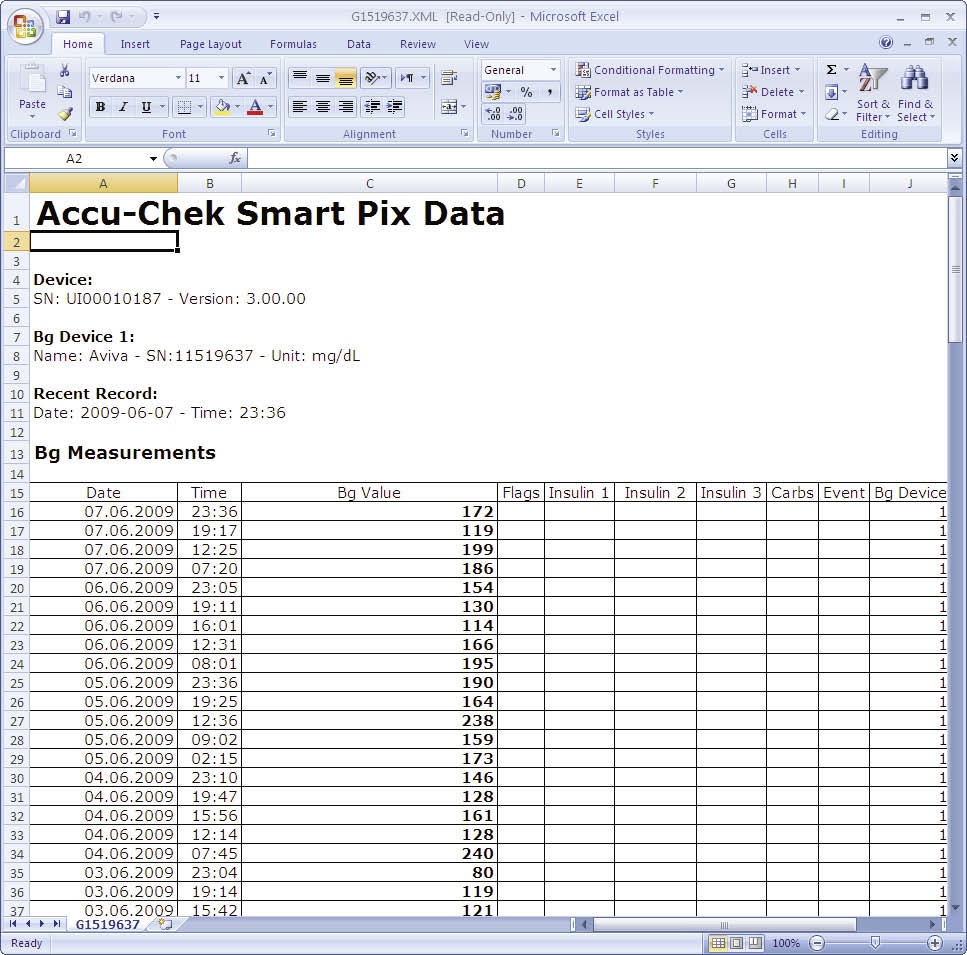 4. fejezet, Accu-Chek jelentés A következő párbeszédablakban válassza ki azt az opciót, mellyel importálható az XML-fájl a hozzá tartozó stylesheet-ek alkalmazásával.