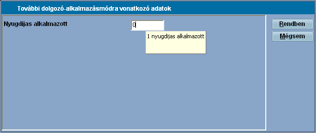 115 Infotéka Bér Szakmakód megnev - A Törzsadatok -Szakmakódok menüpontban felvitt statisztikai azonosítók számok közül választhatjuk ki a szükséges statisztikai azonosító számot, megnevezés alapján.