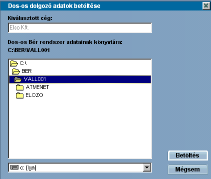 Kezdő lépések 8 A következő ablakban ellenőrzés képpen látjuk azt a kiválasztott céget, ahová a Bér 2000 személyi adatait akarjuk áttölteni, és egy klasszikusnak mondható "Tallózási" felületet