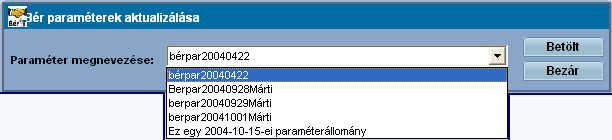 Tools rendszerek 228 A legördülő menüből válasszuk ki a szükséges beolvasandó paraméterállományt, majd kattintsunk a <Betölt> gombra. Fontos!