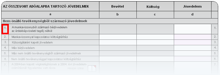 269 Infotéka Bér Lap: A nyomtatvány lapjának megnevezését látjuk ebben az oszlopban. Példánkban ez az M29/2004 nyomtatvány fő oldala.