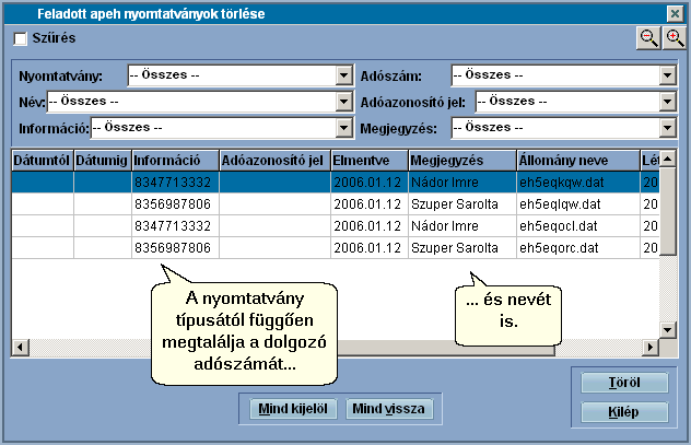 291 Infotéka Bér A Szűrés opció bejelölésével