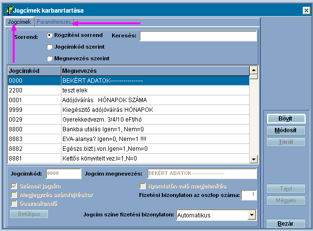 61 Infotéka Bér A Paraméterezés fület