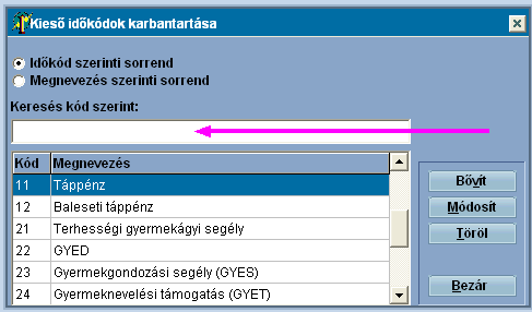 Törzsadatok 6.14 94 Kieső időkód A nyugdíjjárulék felső határának számításakor nagyon fontos információ a kieső idők fajtája és az időtartama.