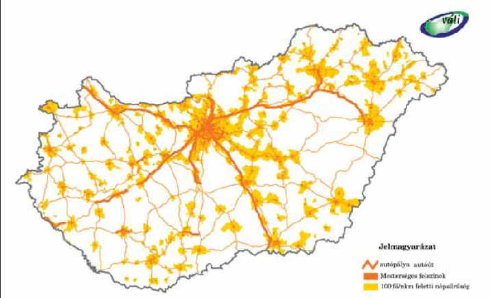 M. 30. ábra Az urbanizált nagy népsűrűségű és mesterséges borítottságú területek hazánkban 2008. Forrás: Salamin G.- Radvánszki Á. Nagy A. (2008.) p. 10.