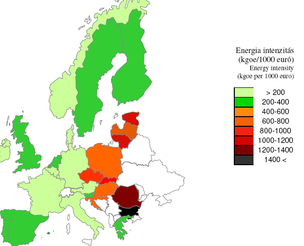 növekvő sorrendben: Szlovákia, Magyarország, Csehország és Lengyelország, azonban az energiaimportjuk messze elmarad az előbbiekben említett fejlett országokétól (Mészáros, 2006).