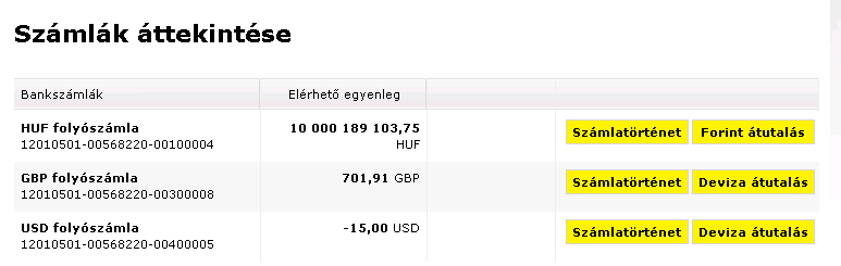 - 12 - II. SZÁMLAINFORMÁCIÓ a. Számlák áttekintése Mit tartalmaz a számlainformáció? A számlainformáció tartalmazza az Ön Bankszámláit. Lehetséges számlatípusok: Folyószámla: az Ön Bankszámlája.