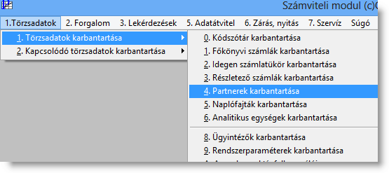 áfás. A P1121 Partner karbantartása képernyőn a Könyvelési