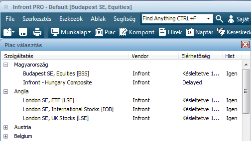 4.1.3 Külföldi piacok, indexek Lehetőség van különböző külföldi piacok instrumentumait, valamint indexeket is megjeleníteni.