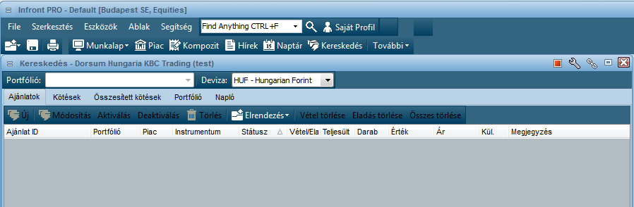 6 PORTFÓLIÓ-KEZELÉS A felhasználó a portfóliójába tartozó instrumentumait, egyenlegeit és eredményeit a Kereskedés ablakban tekintheti meg.