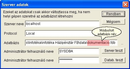 19 infotéka Házipénztár FB Új cég felvitelénél a generált adatbázis név módosítható (az angol abc karaktereit használjuk szóköz nélkül), így elérhető, hogy a későbbiekben ez a név beszédes lesz.