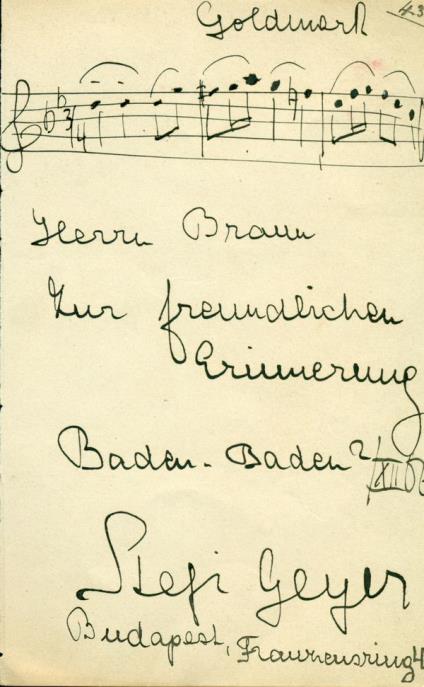 130. F.M.K.E. ügyvivő elnöksége: Autográf írás Tekintetes Dankó Pista dalköltő úrnak megszólítással. Nyitra, 1897.05.01. 1 beírt oldal. Vöröses tinta.