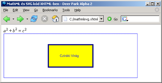 Az XHTML XHTML-be ágyazott MathML és SVG forrás helyes megjelenése a Deer Park Alpha 2 1.