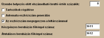 9 Tárgyi Eszköz négyzetbe nem teszünk pipát ), az eszközök nyilvántartásba vételekor még megváltoztatható!