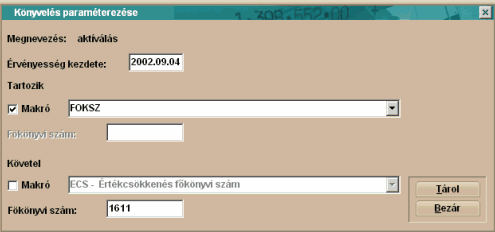 Paraméterek 26 Az ablakban kétféleképpen adhatunk meg könyvelési tételpárokat. Vagy a választott főkönyvi szám beírásával, vagy kódok használatával.