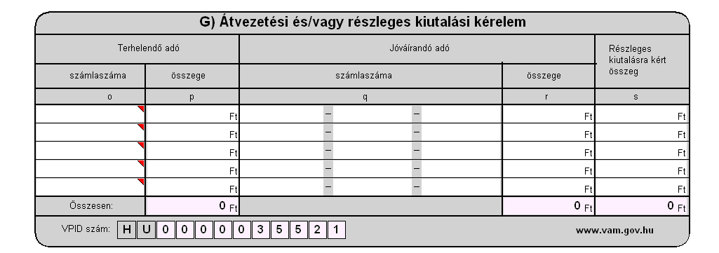 Bevallás F) része a EG lap fülön: KITÖLTÉSI ÚTMUTATÓ A bevallás F) részében a tárgyidőszakra vonatkozóan megfizetett adót, illetve önellenőrzési pótlékot kell ezer forintban szerepeltetni.