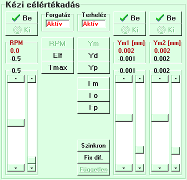 8 VASÚI JÁRMŰMÉRÉSI GYAKORLAOK 5 - fordulatszám szabálzás, RPM - elfordulás szabálzás, Elf 8 ábra A Kézi cellaértékadás panel Az elfordulás szabálzásnak csak ritkán vehetjük hasznát, pl bizonos