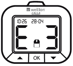 Wellion CALLA Light Hibajelzések E 1 Gond a tesztcsíkkal (sérült, nedves vagy már