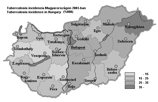 TBC incidencia Bakteriológiailag (szövettanilag) igazolt tbc incidencia megyénként Megye Counties Bacteriologically confirmed tuberculosis incidence by counties Férfiak males Nők females Együtt M +F