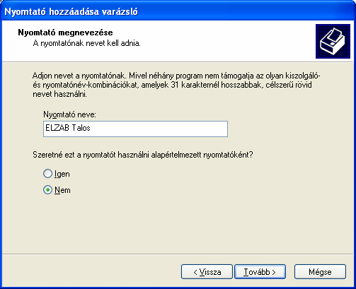 A felső ábra szerint válasszuk ki az általános nyomtatót és nyomjunk Tovább gombot, melyet követően a telepítés folytatódik.